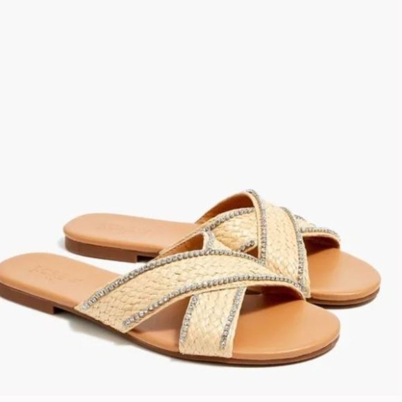 J. Crew Shoes - J. Crew Women's Raffia Crisscross Slide Sandals With Rhinestone Size 8